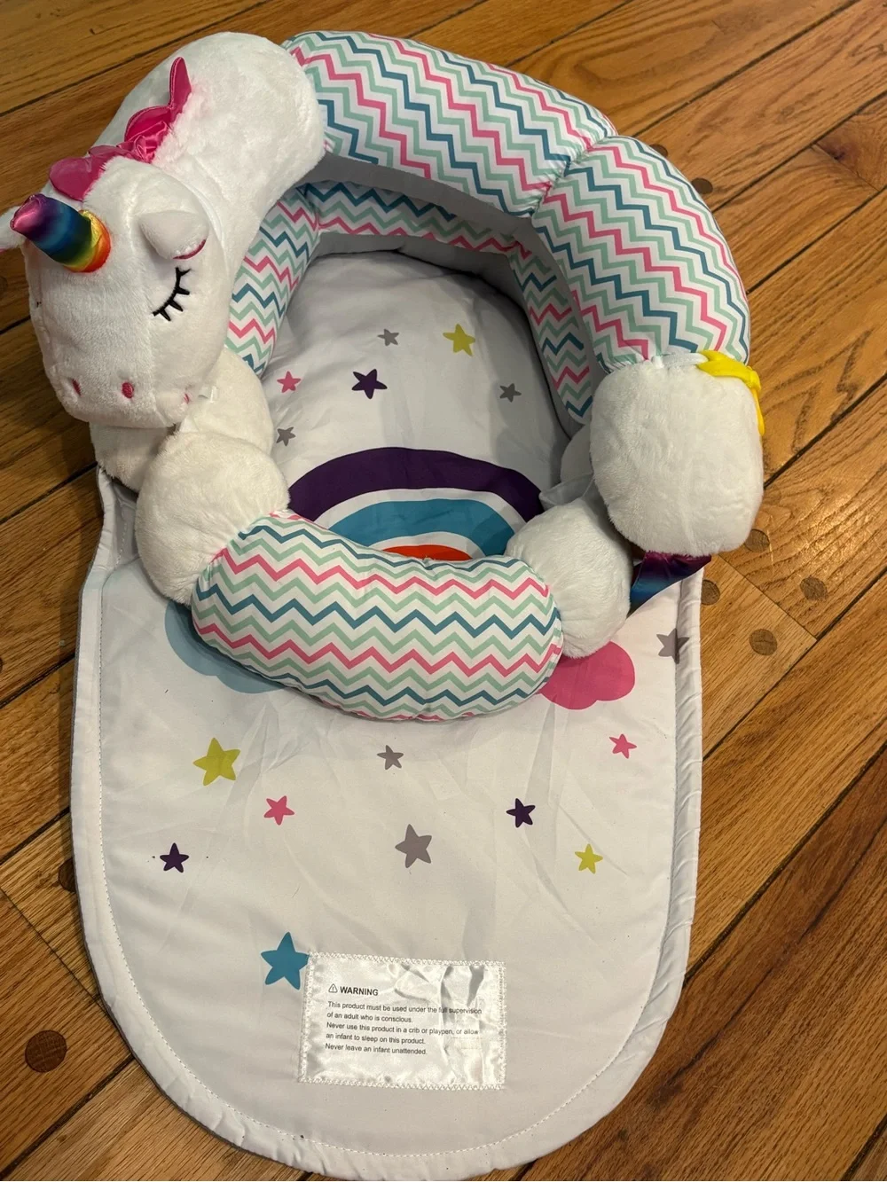 Plush Unicorn Baby Chair and Tummy Time Mat – Rainbow activity center